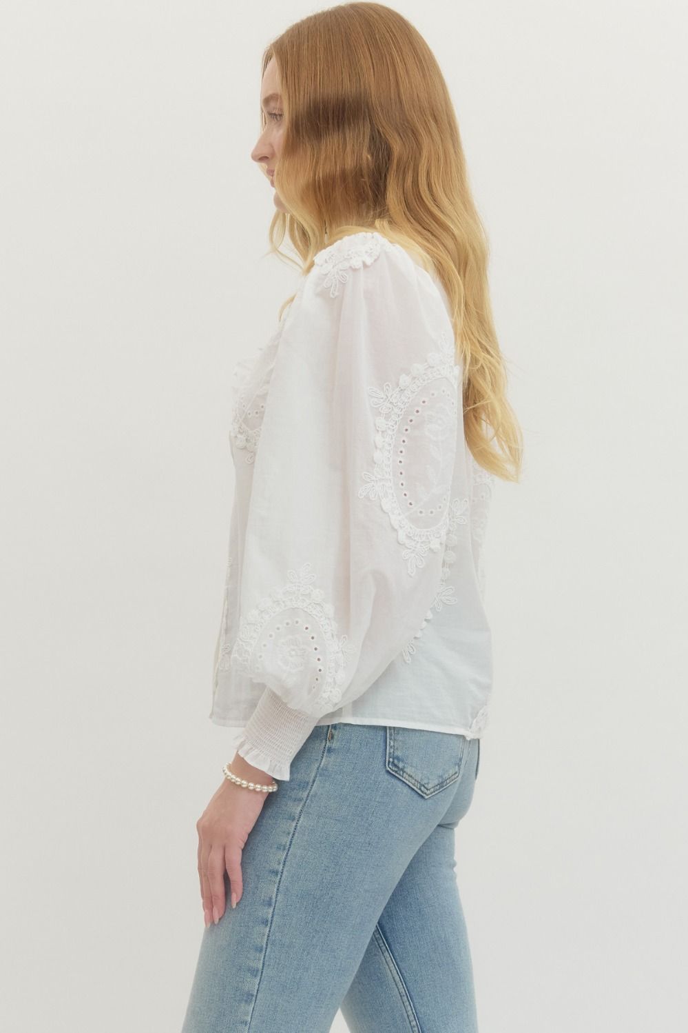 Eyelet Detail Ruffle Trim Top By Entro