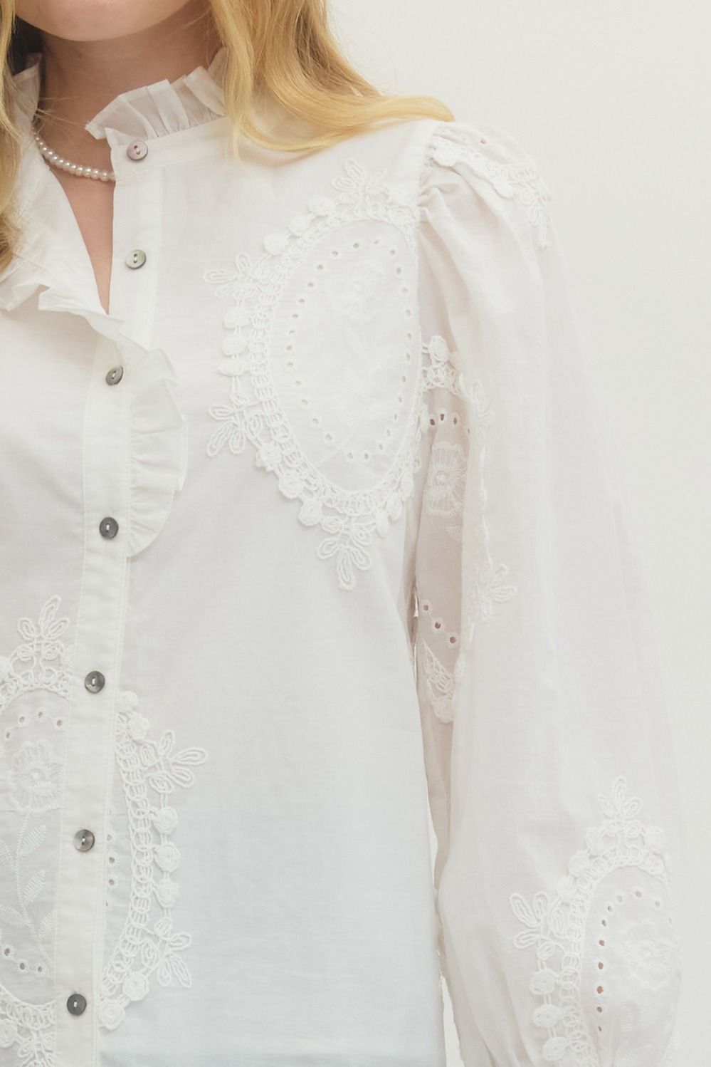 Eyelet Detail Ruffle Trim Top By Entro