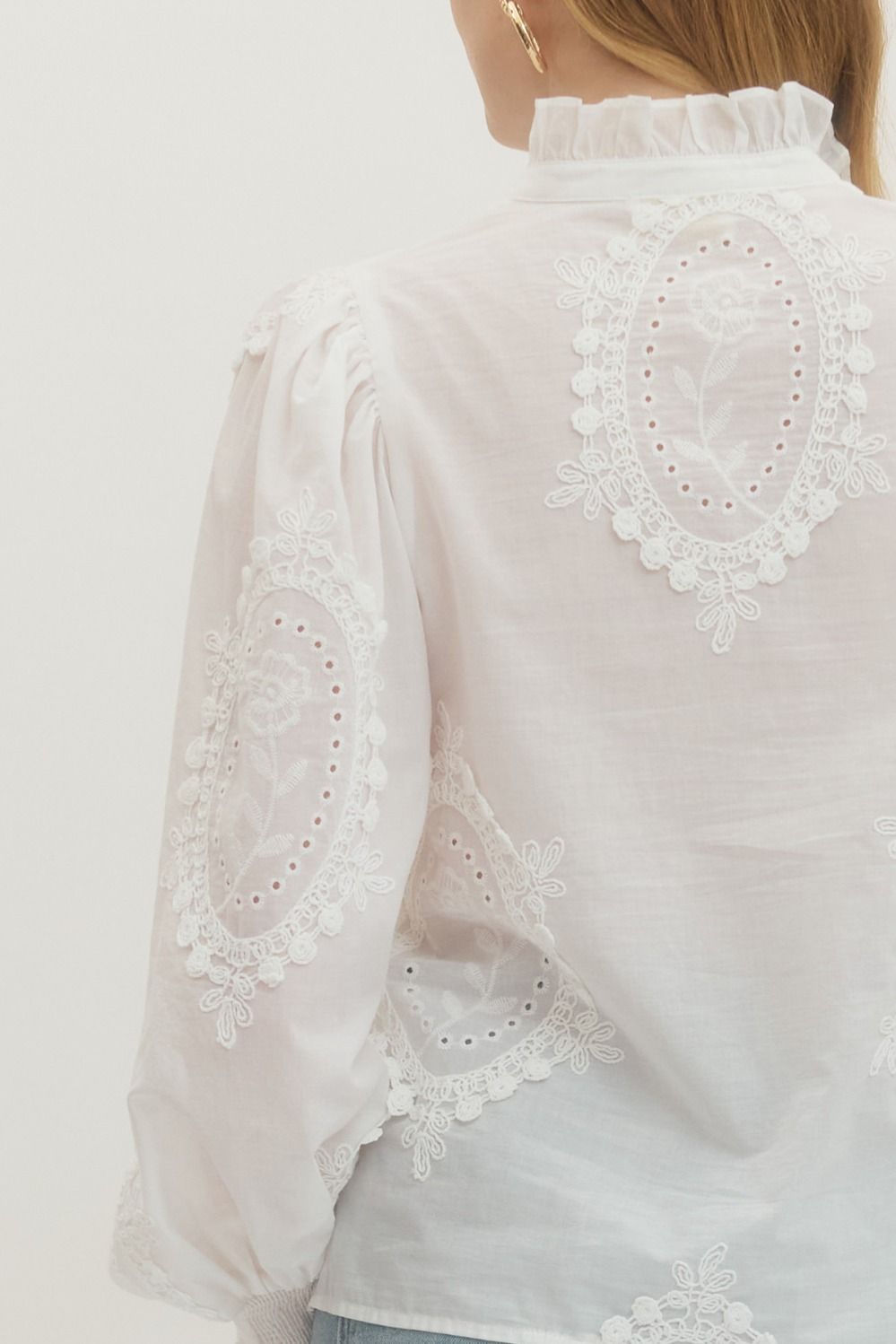 Eyelet Detail Ruffle Trim Top By Entro