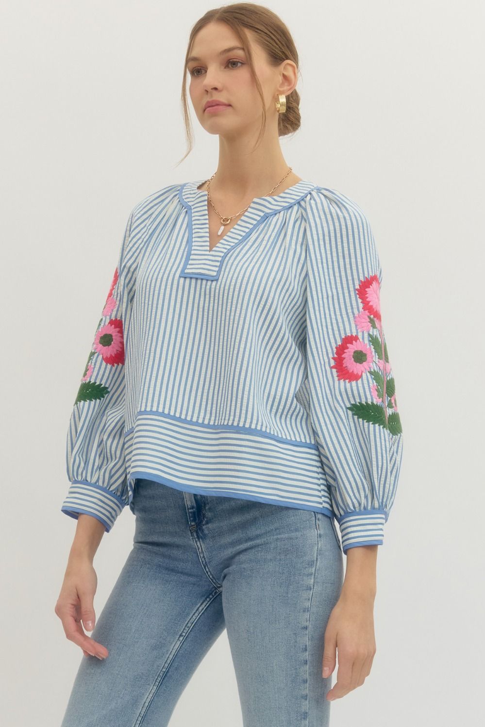 Botanical Bloom Sleeve Blouse By Entro