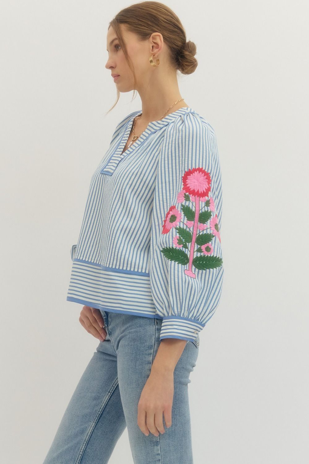 Botanical Bloom Sleeve Blouse By Entro
