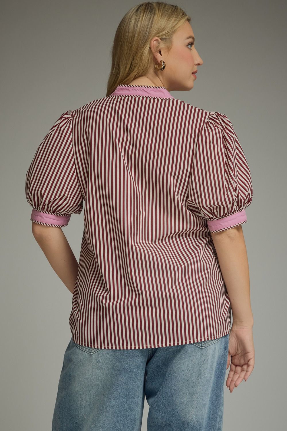Rosé & Ribbons Striped Puff Sleeve Top – Plus Size