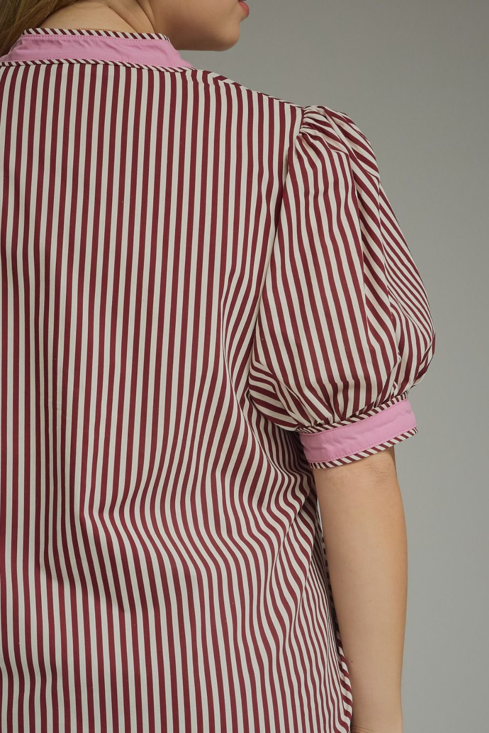 Rosé & Ribbons Striped Puff Sleeve Top – Plus Size
