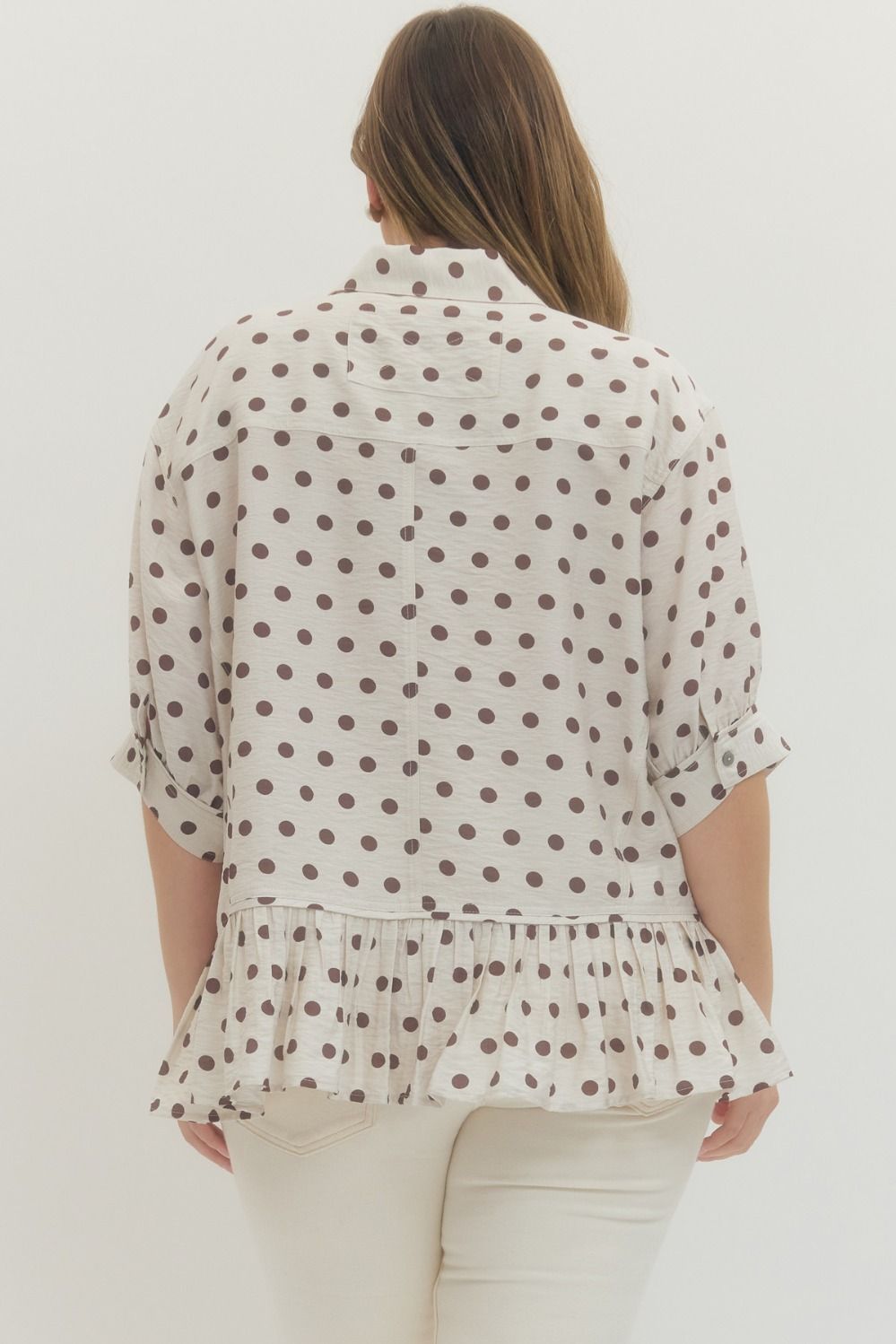 Curve Mocha Polka Dot Peplum Blouse By Entro