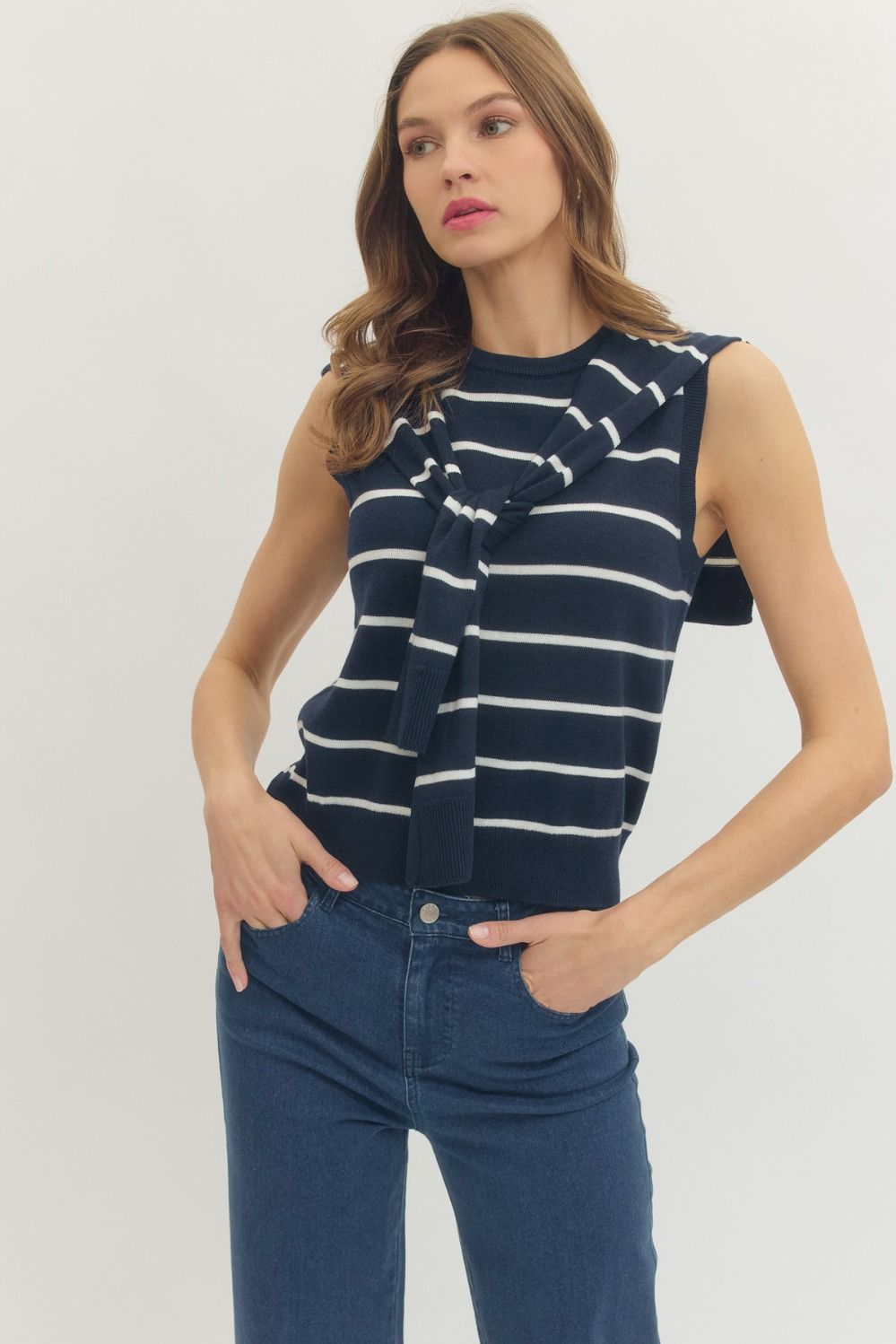 Ocean Line Sweater Tank By Entro