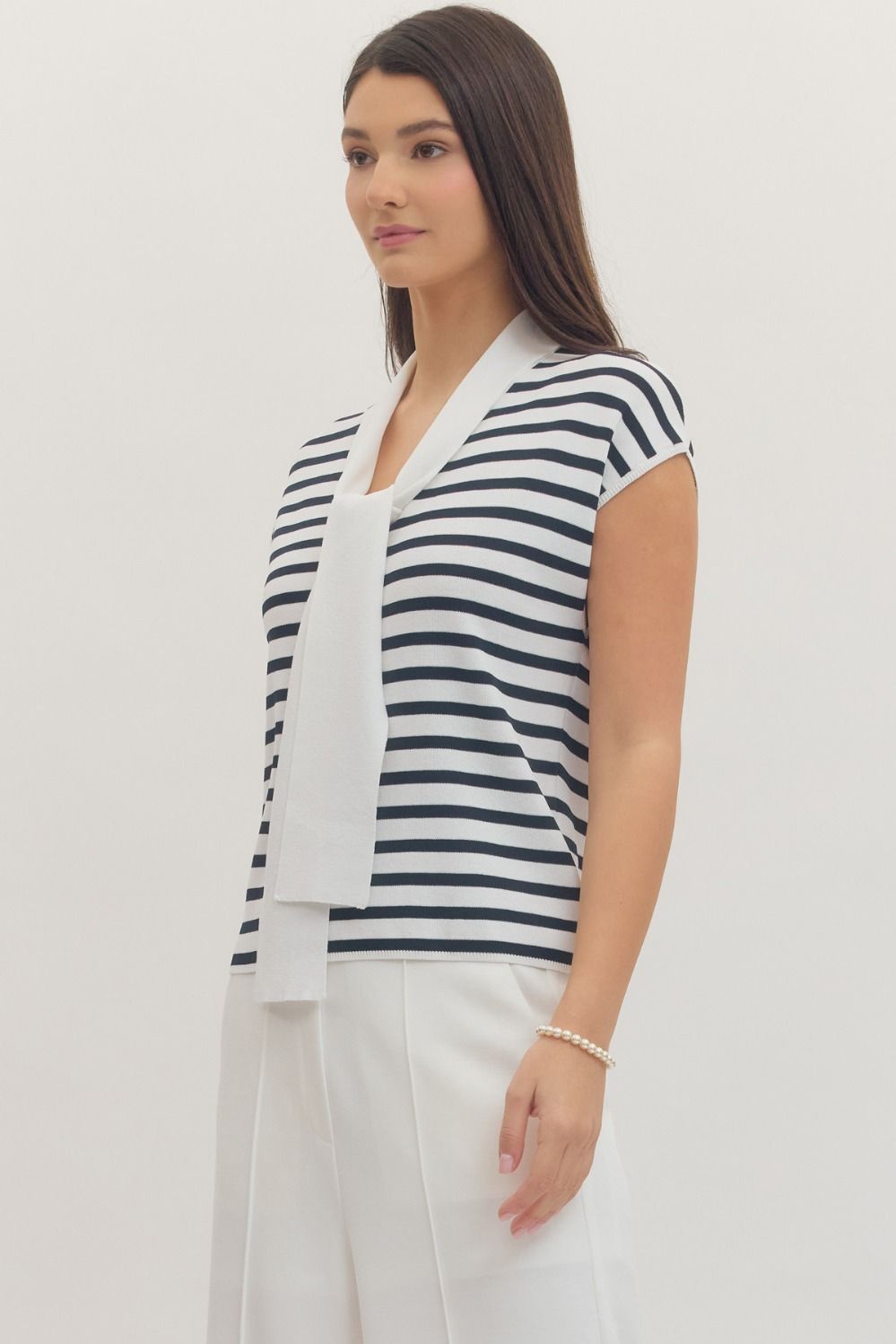 Sail Away Stripe Tie Top By Entro