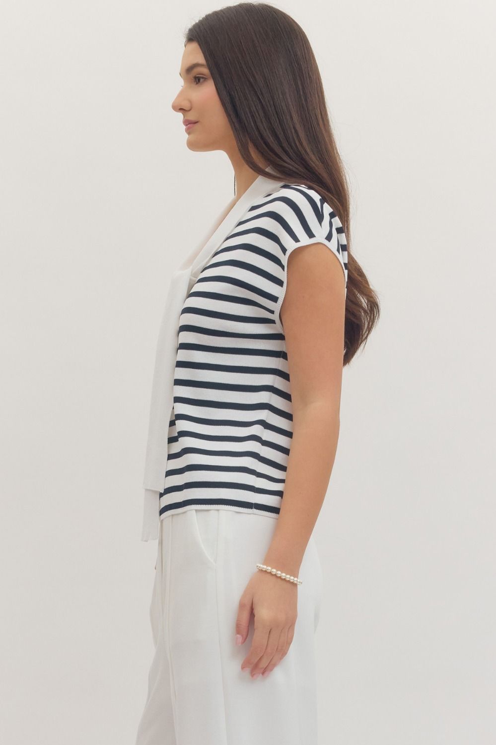 Sail Away Stripe Tie Top By Entro