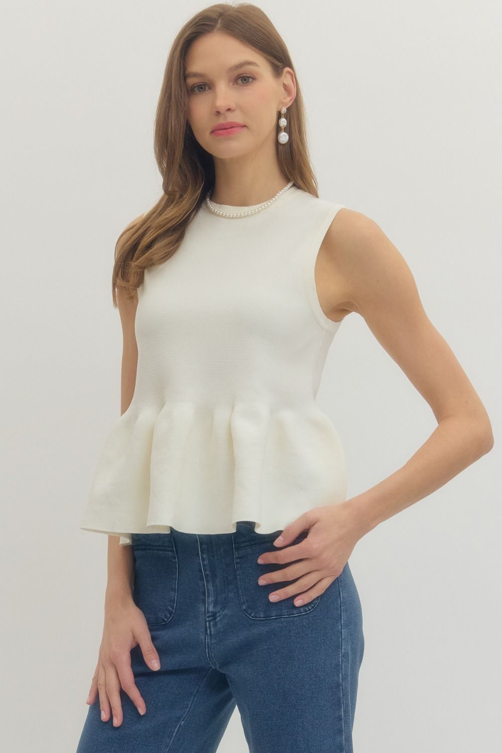 Ivory Elegance Peplum Top By Entro