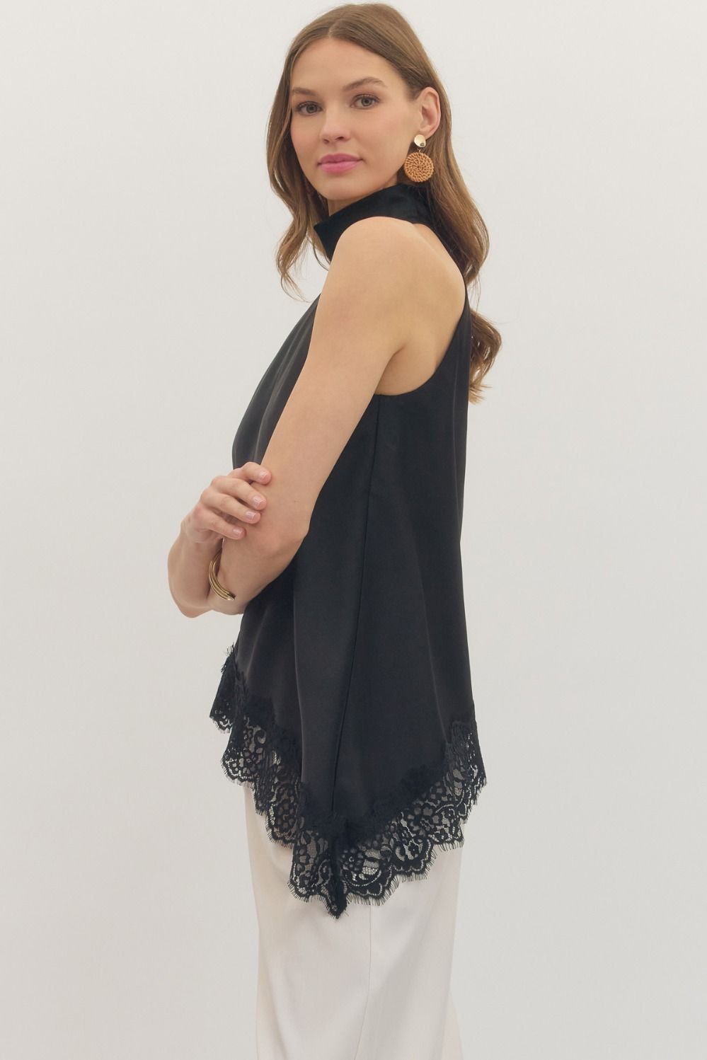 Lace Whisper High Neck Top By Entro
