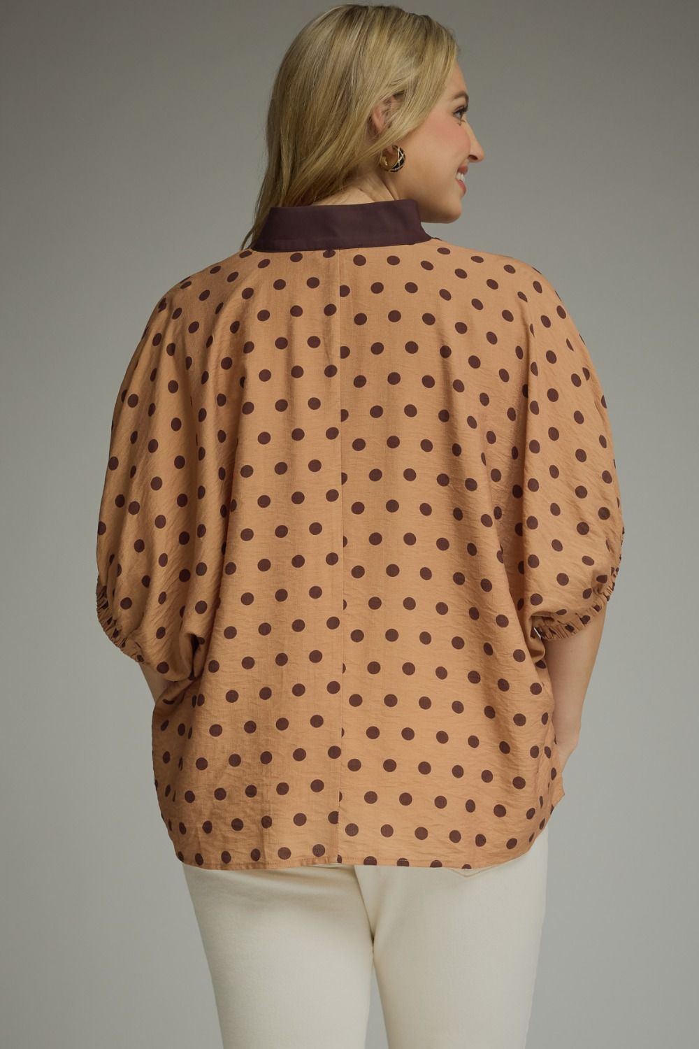 Brown polka dot top for curvy women 