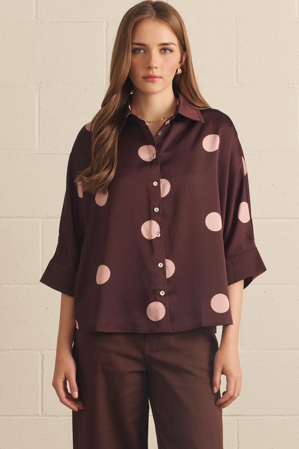 Full Run Plum Satin Blouse By Entro