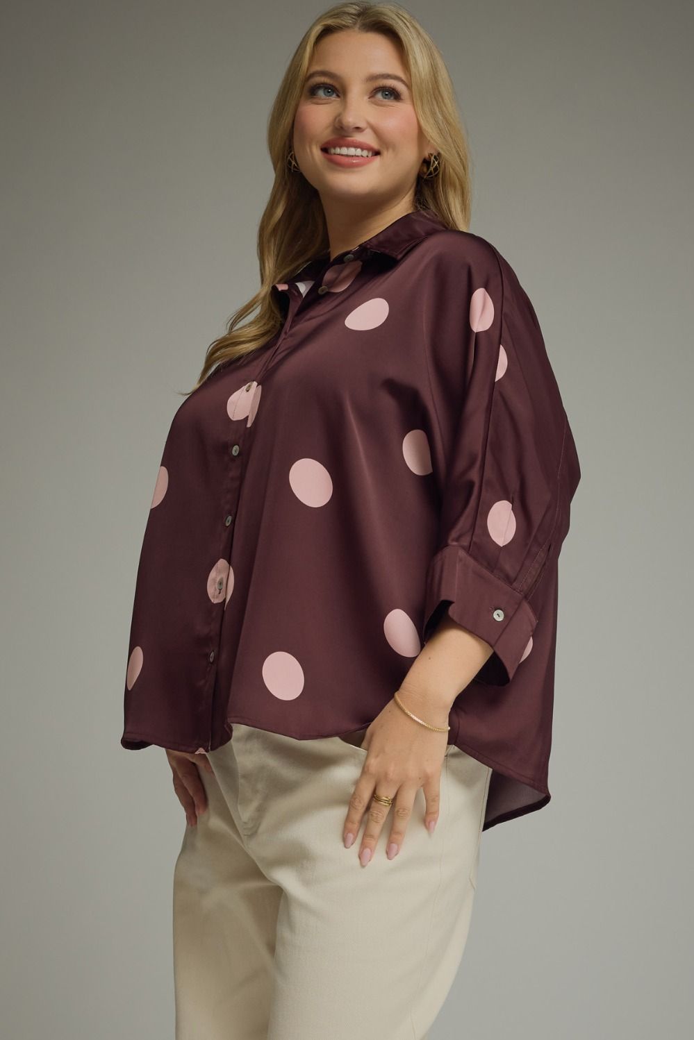 Full Run Plum Satin Blouse By Entro