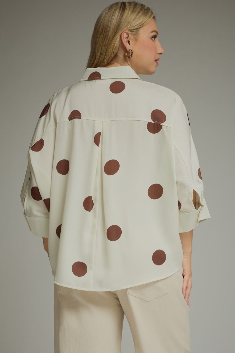 Women's plus size dressy blouse with oversized polka dots
