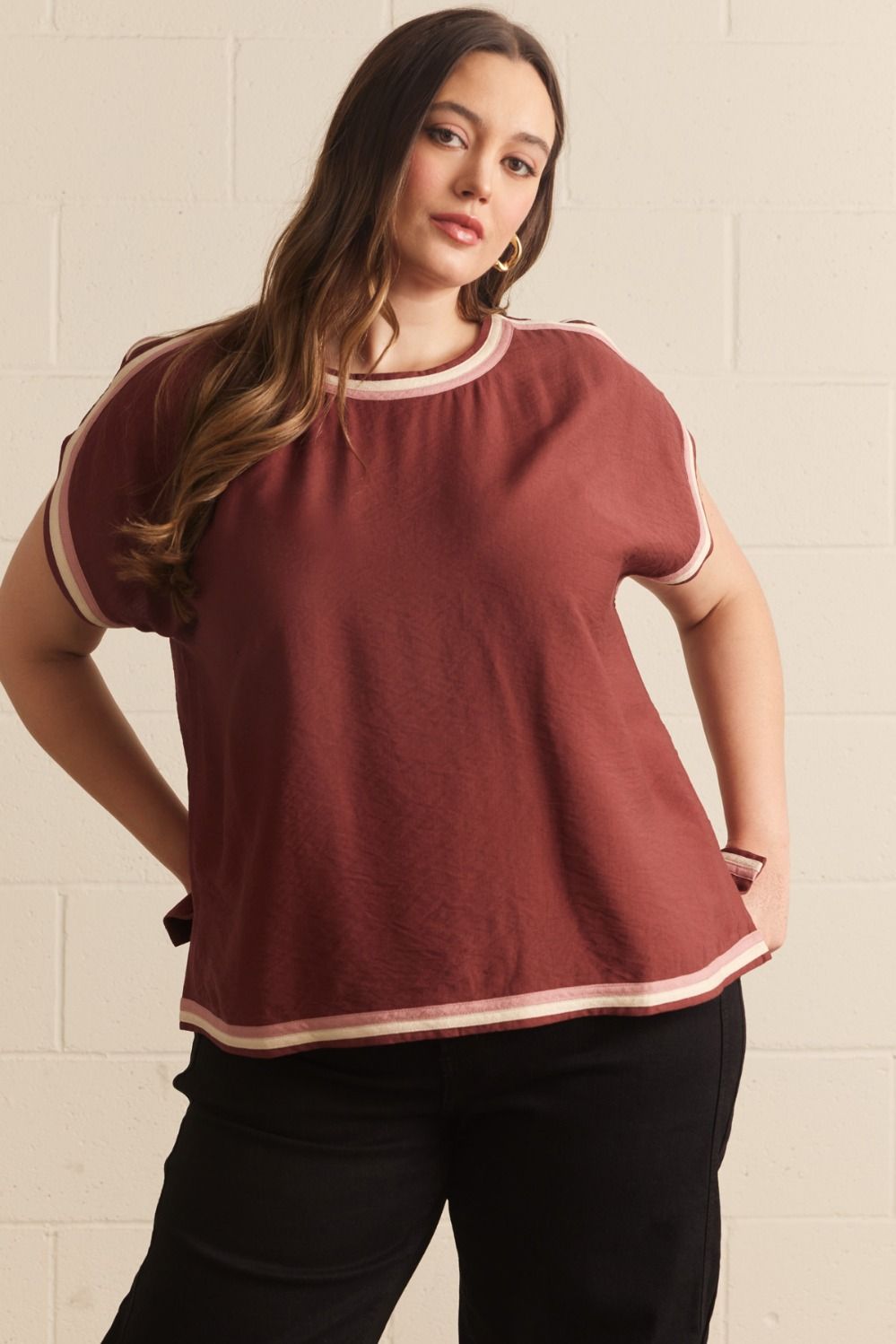 Curvy Autumn Ease Contrast Blouse By Entro