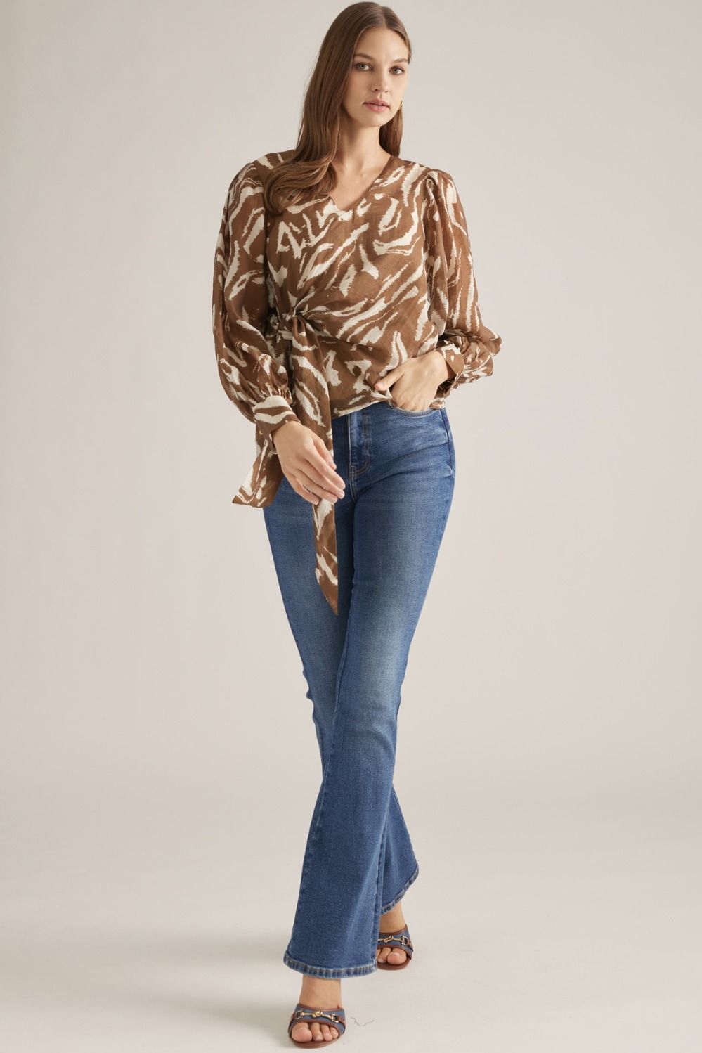 Wildly Yours Printed Tie-Front Blouse