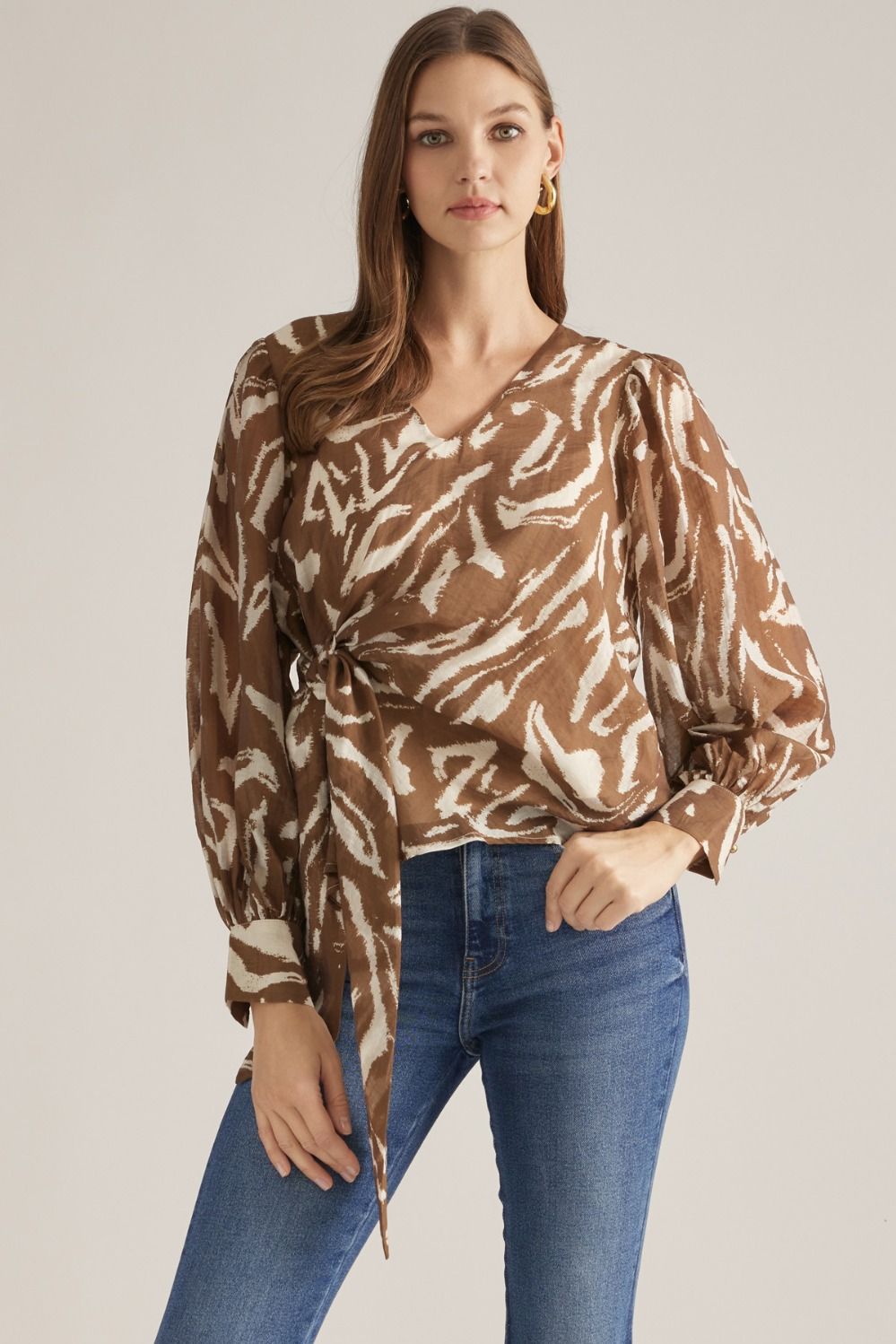 Wildly Yours Printed Tie-Front Blouse