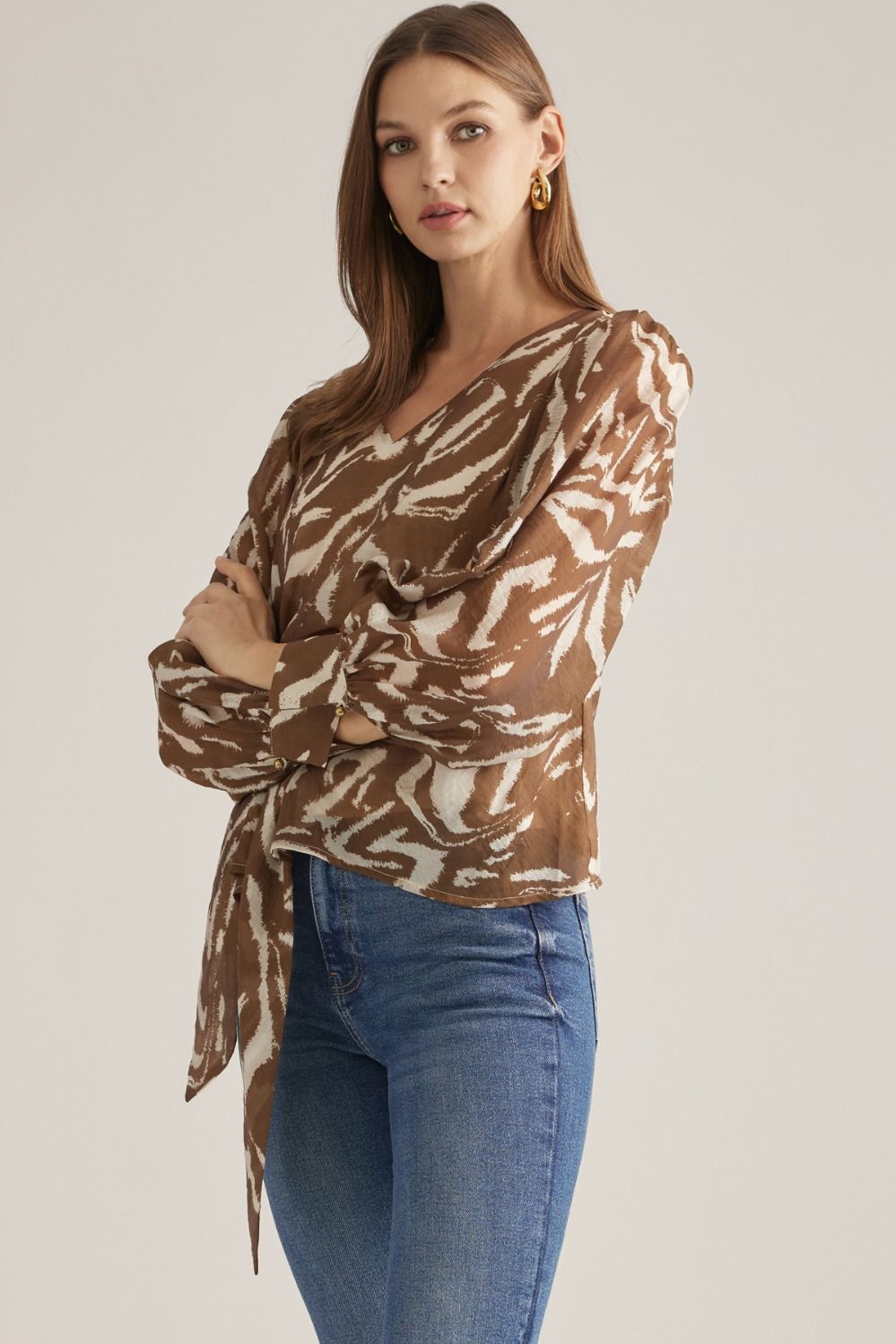 Wildly Yours Printed Tie-Front Blouse