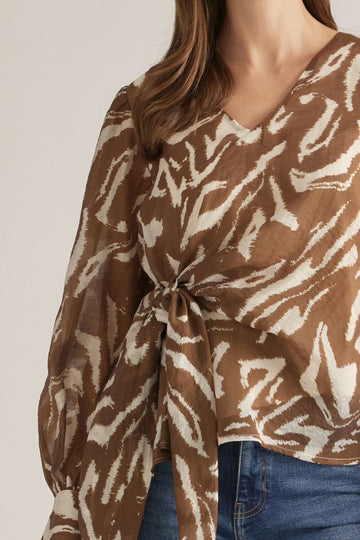 Wildly Yours Printed Tie-Front Blouse
