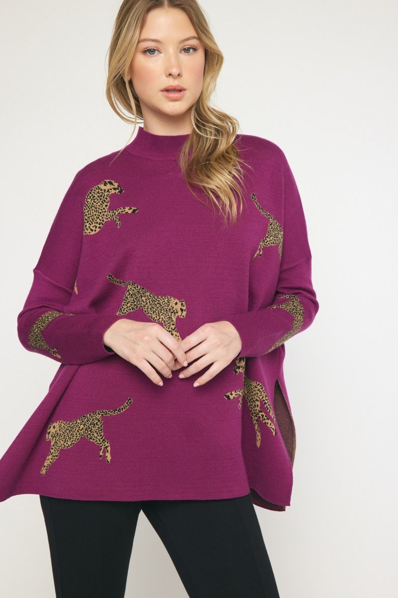 Cheetah print mock Neck top