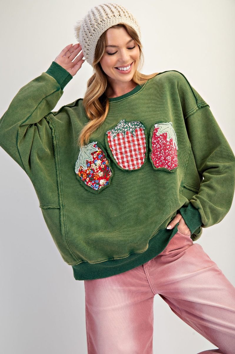 Strawberry Patches Terry Pullover By Easel