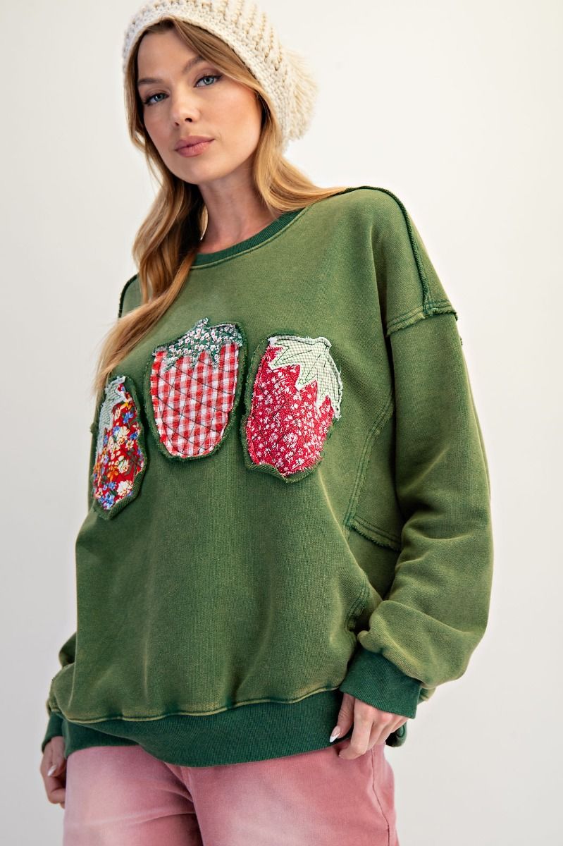 Strawberry Patches Terry Pullover By Easel