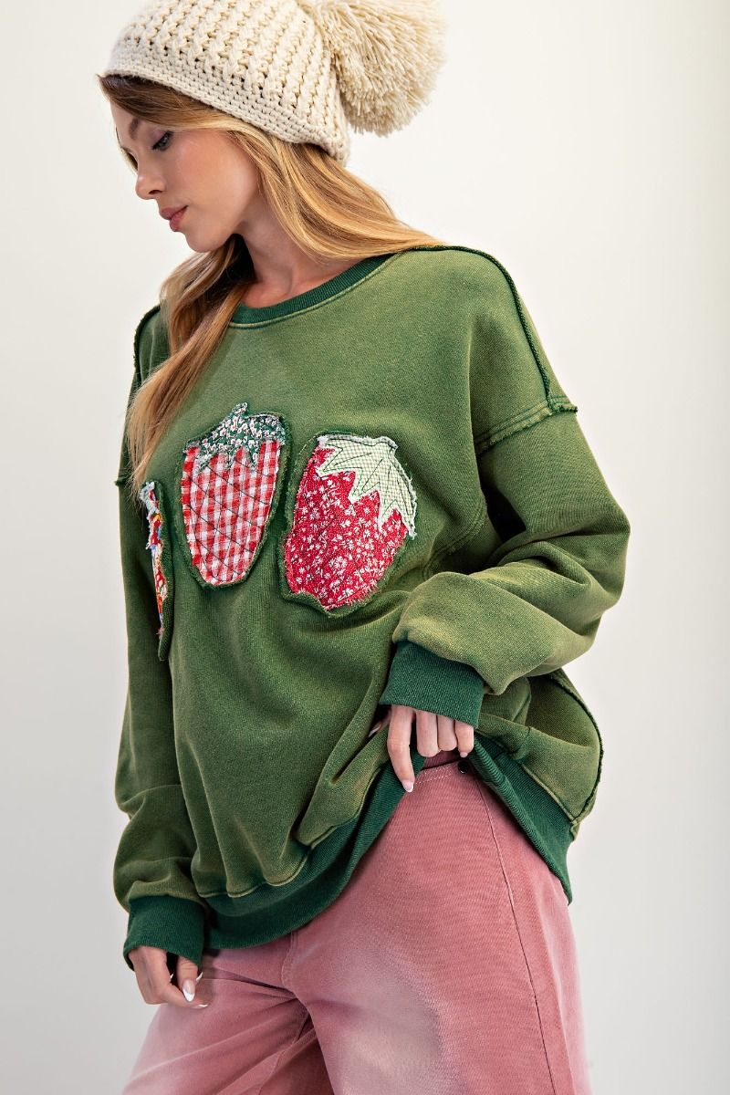 Strawberry Patches Terry Pullover By Easel