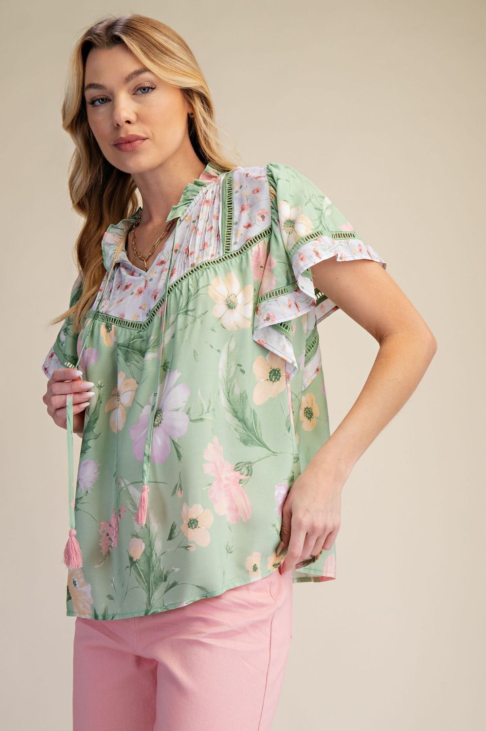 Sage Blossom Breeze Top By Easel