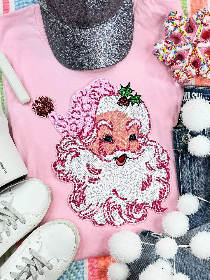 Sequins Pink Santa Patch Graphic Tee