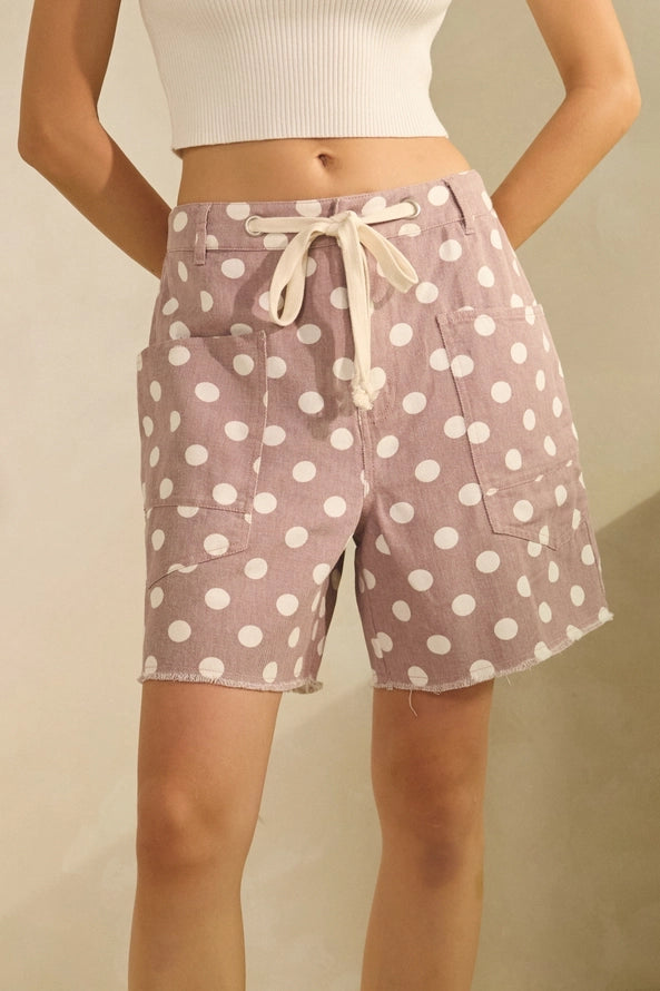 blush pink polka dot shorts with pockets