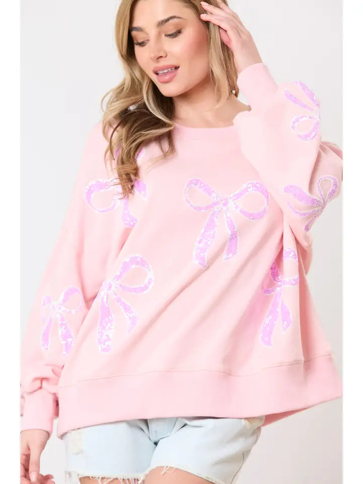 Sequin Ribbon Embroidery Oversized Sweatshirt
