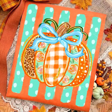 Fall Pumpkin Graphic Tee with Patchwork Design