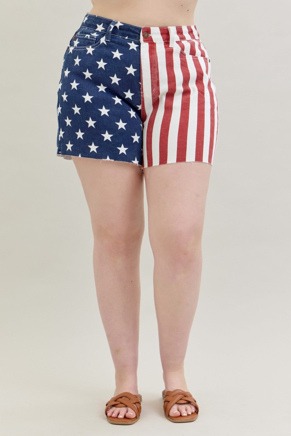 Hw Americana Flag Fray Hem Shorts