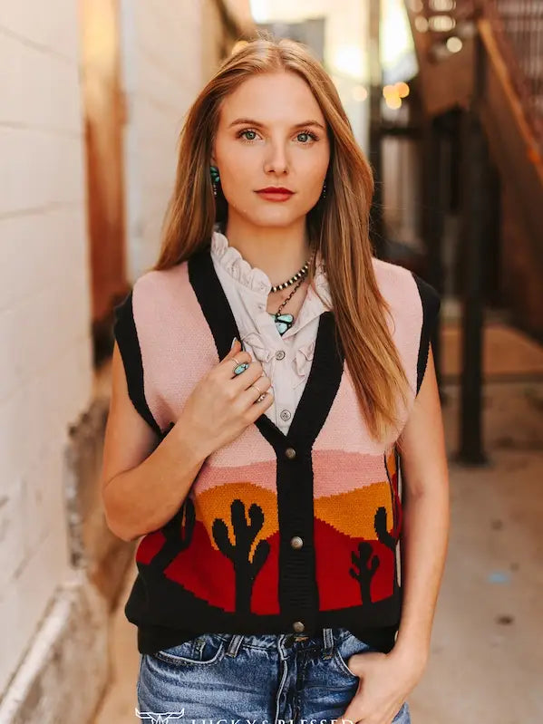 Sunset Button Down vest By Lucky & Blessed