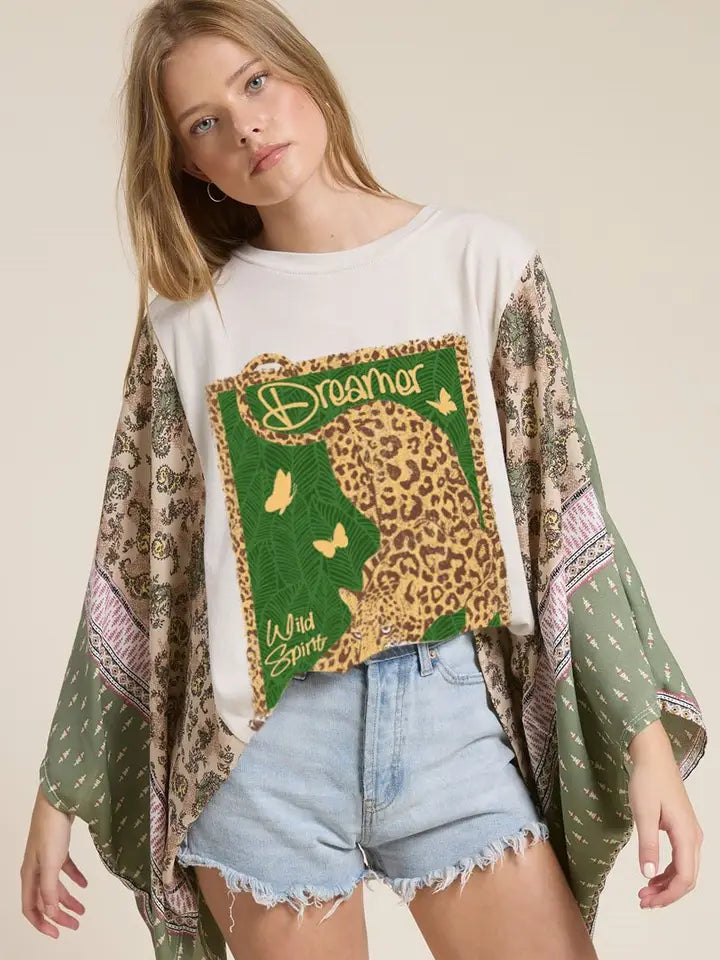 Puff' Dreamer Wild Spirit Graphic Kantha Top By Zutter