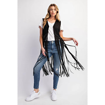 Suede Studded Detail Fringe Hem Vest