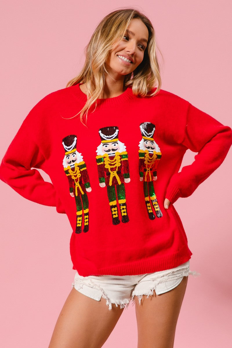 DG Sequin Nutcrackers Embroidery Christmas Sweater By BiBi