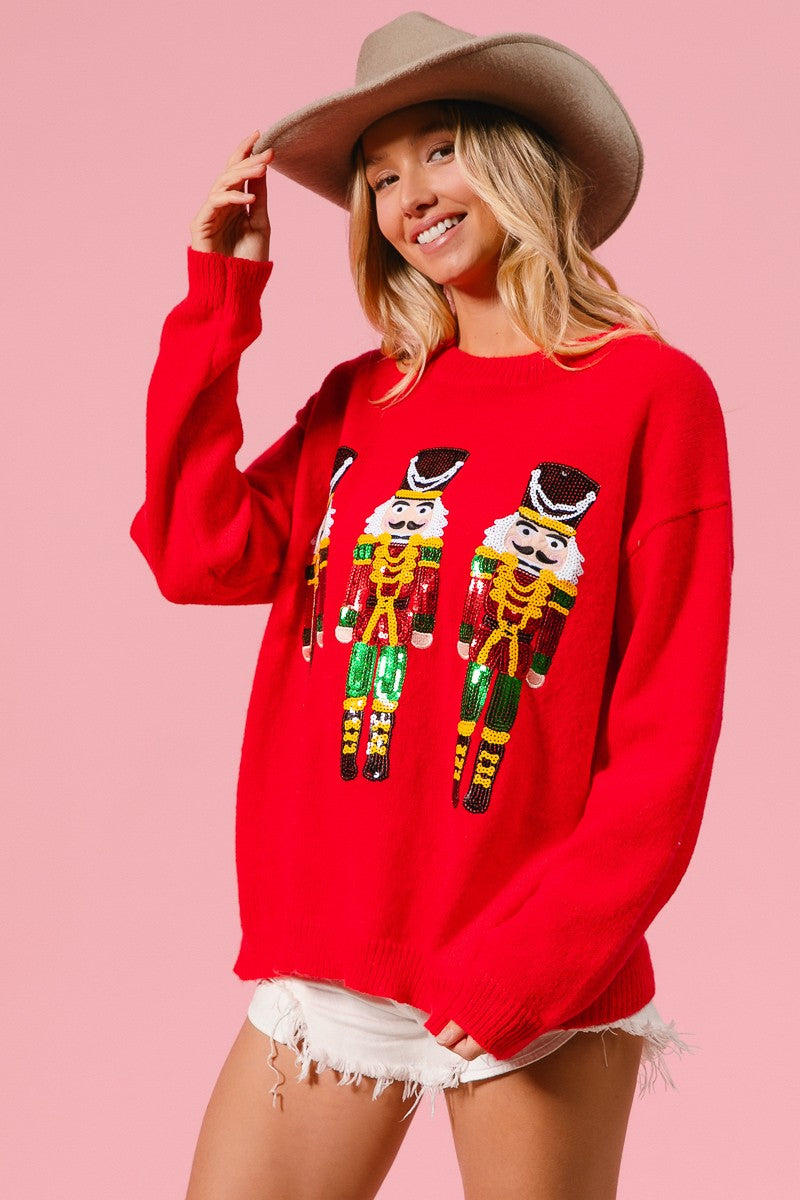 DG Sequin Nutcrackers Embroidery Christmas Sweater By BiBi