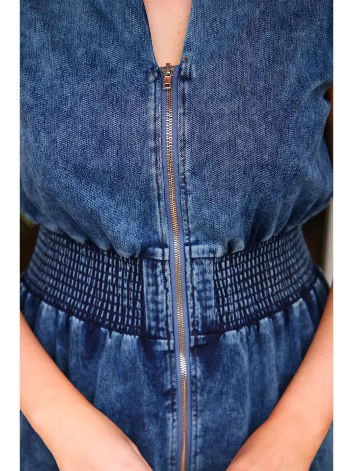 Refined Denim Zipper Dress- Light Wash