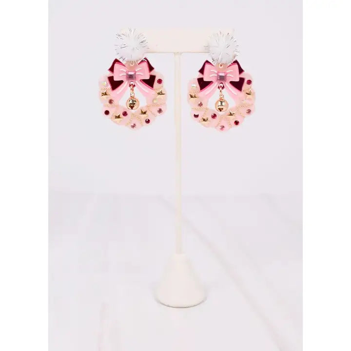 Pom Pom Wreath Earring Pink