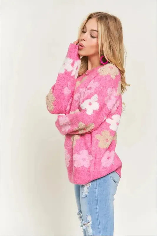 Floral Popped 2 Tone Sweater