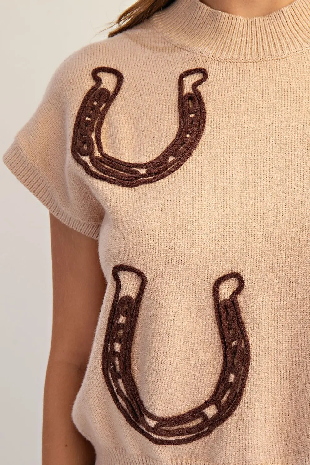 Horseshoe Embroidered Mock Neck Sweater By Eesome