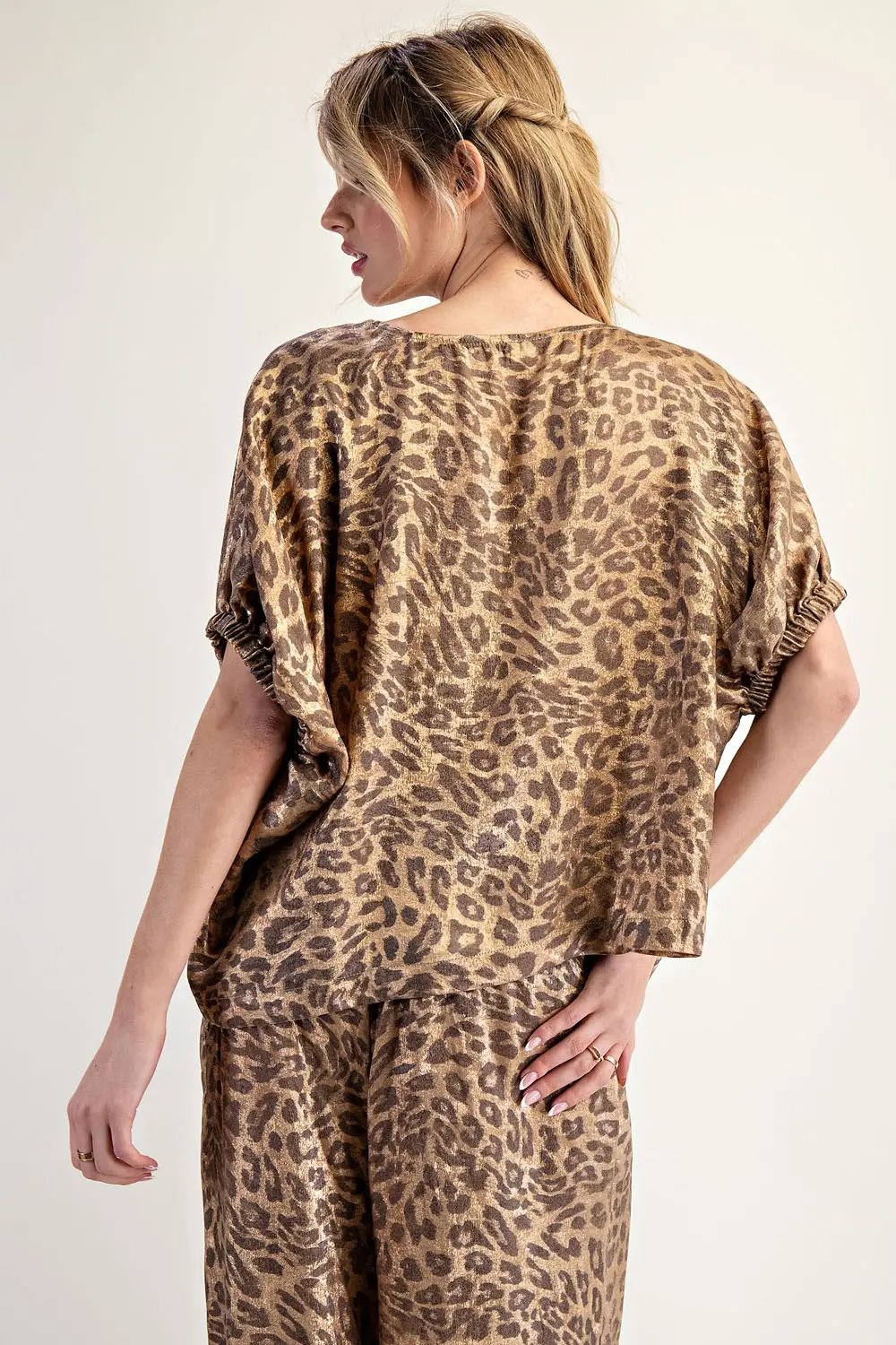 Metallic Leopard Printed Blouse Top By Eesome