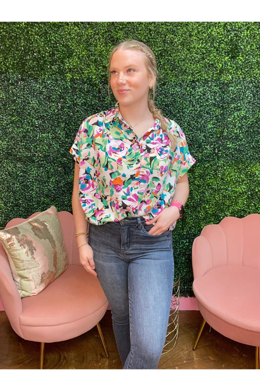 Floral Collared Button Up Top