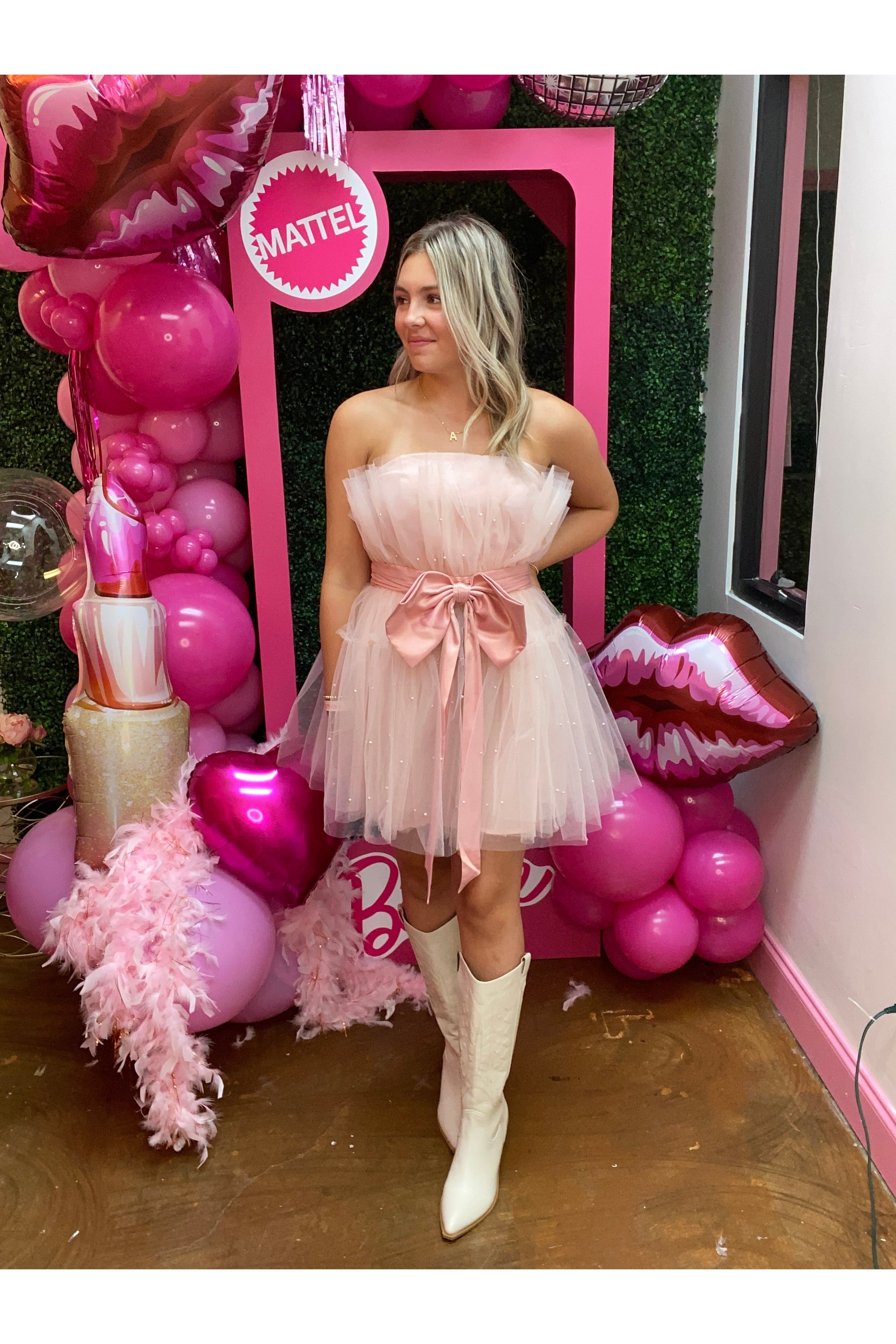 Blush Organza Big Ribbon Mini Dress