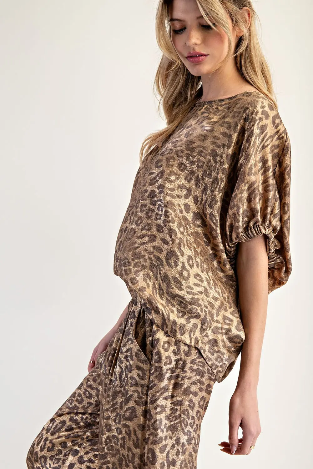 Metallic Leopard Printed Blouse Top By Eesome