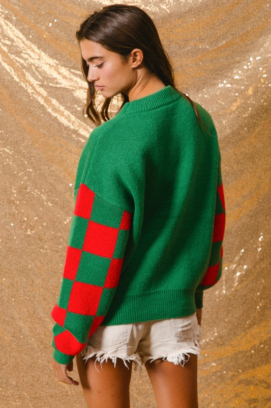 R/D Sequin Gingerbread Man Checker Christmas Sweater By BiBi