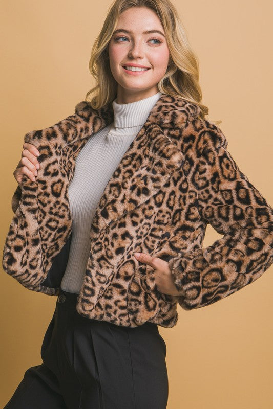 Leopard Print Faux Fur Jacket By Love Tree