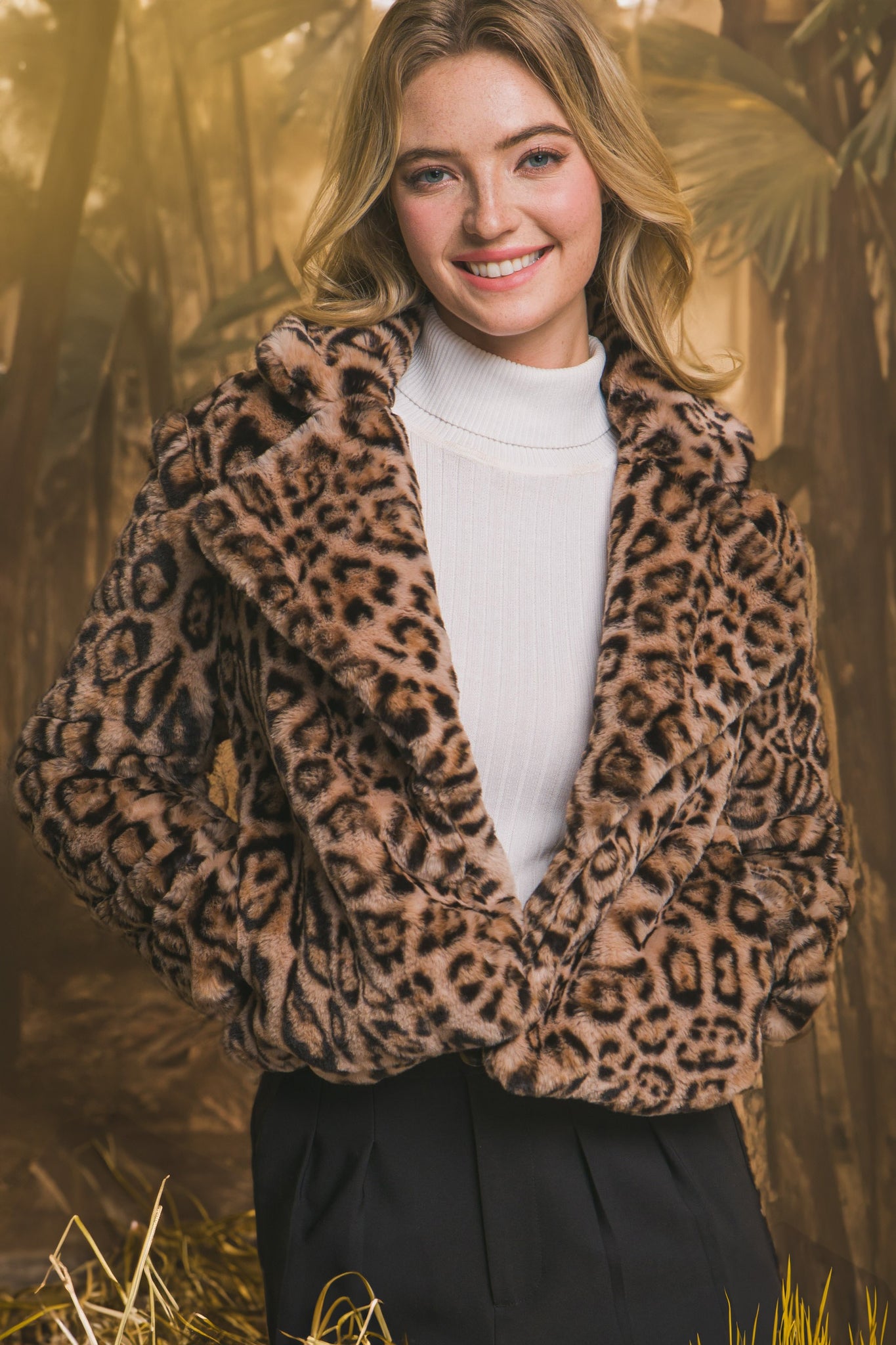 Leopard Print Faux Fur Jacket By Love Tree