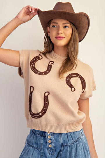 Horseshoe Embroidered Mock Neck Sweater By Eesome