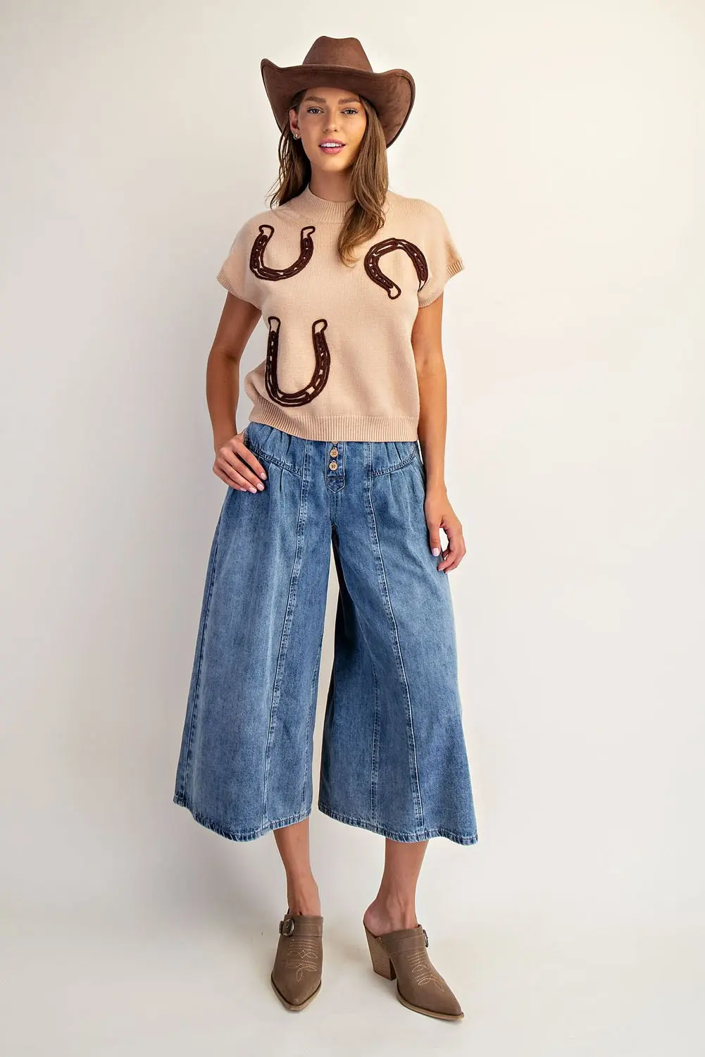 Horseshoe Embroidered Mock Neck Sweater By Eesome